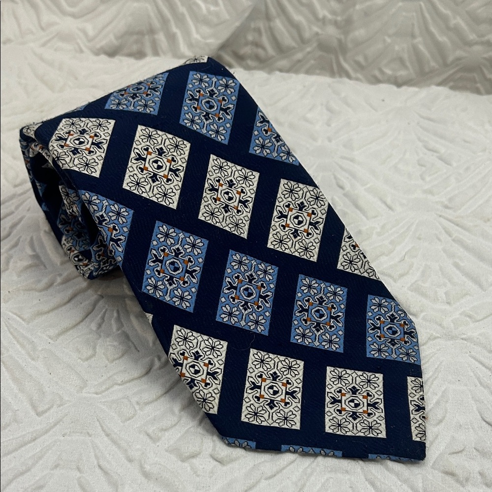 Christian Dior Designer Tie Blue Geometric Pattern Polyester